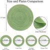 Round Placemats Set of 6 for Dining Tables 15 inch Cotton Braided Placemats Washable Reversible for Kitchen Holiday Party (Mixed Color Pea Green, 6)