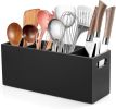 Large Utensil Holder with Removable Divider - 4 Compartment Wooden Utensil Caddy Organizer for Kitchen Counter - Black Cooking Utensil Crock for Count