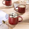 12 OZ Stackable Coffee Mugs Set of 4, Ceramic Coffee Cups with Texture Patterns for Man,Woman,Dad,Mom