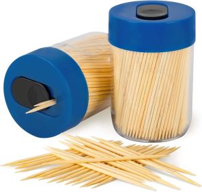 Sturdy Safe Toothpick Holder with 800 Natural Wood Toothpicks for Teeth Cleaning, Unique Home Design Decoration, Unusual Gift, 2 Pack