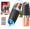 Gravity Electric Salt and Pepper Grinder Set Automatic Salt and Pepper Grinder Set with LED Light, Battery Operated, Adjustable Coarseness