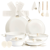 22-Piece Non-Stick Cookware Set, 6 Pots & 3 Lids, Removable Handles, Oven & Dishwasher Safe, Includes 28cm Soup Pot, Cream White Aluminum