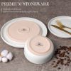 12-Piece Dinnerware Set, Ceramic Plates and Bowls Set for 4, Speckled Stoneware Dishes Set for Family, Microwave & Dishwasher Safe - Speckled White