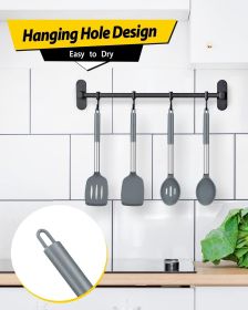 Pack of 4 Silicone Cooking Utensils Set, Non Stick Large Solid Spatulas, Heat Resistant Gray Slotted Spoons, Ideal BPA Free Kitchen Turners for Frying