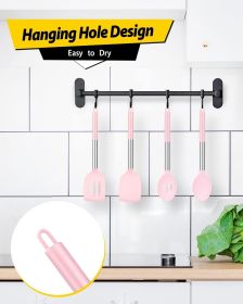 Pack of 4 Silicone Cooking Utensils Set, Non Stick Large Solid Spatulas, Heat Resistant Pink Slotted Spoons, Ideal BPA Free Kitchen Turners for Frying