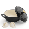 Cast iron 5QT cooking pot - Pure black - includes two silicone gloves - Enamel pot