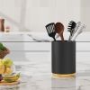 Black Utensil Holder Wood Kitchen Utensil Holder for Countertop, 360°Rotating Cooking Utensil Crock for Counter