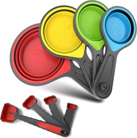 Collapsible Silicone Soft Measuring Cups and Measuring Spoons 8 pieces Portable Food Grade Silicone Measurement Cup for Liquid  Dry Measuring Baking U