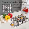Upgrade Magnetic Spice Jars 12pcs with Wall Mounted,Stainless Steel Spice Tins with Lid and Small Holes for Sprinkle Rust Free Easy to Clean