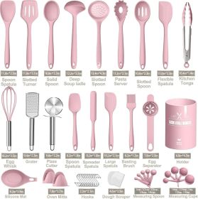 Silicone Cooking Kitchen Utensil Set, 43 Pcs Pink Cooking Utensils Set, Turner, Tongs, Spoon, Spatula, Kitchen Gadgets Tools Set For Nonstick Cookware