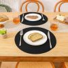 Round Braided Placemats Set of 6 Cotton Polyester Heavy Duty 15 inch Round Table Mats Washable Heat Resistant Place Mats (Black, 6)