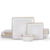 Square Dinnerware Sets for 4, 12-Piece Stoneware Dish and Bowls Set, Handmade Reactive Glaze Coupe Plates Set