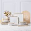 Square Dinnerware Sets for 4, 12-Piece Stoneware Dish and Bowls Set, Handmade Reactive Glaze Coupe Plates Set