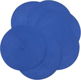 Round Placemats Set of 6 Washable 15 inch Round Table Mats Cotton Polyester Woven Braided Place Mats for Dining Table (Blue, 6)