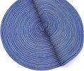 Round Braided Placemats 15 inch Set of 6 Washable Kitchen Table Placemats for Home Wedding Party (Blue White, 6)