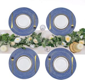Round Braided Placemats 15 inch Set of 6 Washable Kitchen Table Placemats for Home Wedding Party (Blue White, 6)