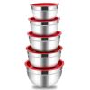 Mixing Bowls with Lids Set of 5, Stainless Steel Mixing Bowls Metal Nesting Salad Bowls, Size 4.5, 3, 1.5, 1, 0.7 QT Great for Cooking, Baking