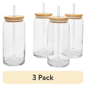 (3 pack) Briar Can Glass Drinkware with Lids & Straws, Set of 4