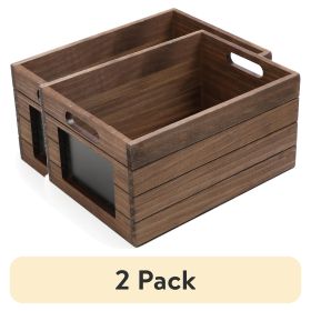 (2 pack) Wood Storage Crate With Chalkboard Label