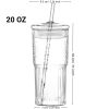 20 oz 2-pack pink glass straw cup with vertical pattern cup and lid, high borosilicate heat-resistant glass cup for juice, milk and cold drinks