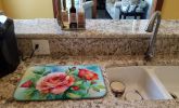 Oklahoma Roses in Watercolor Dish Drying Mat Absorbent Dish Drying Mat Pad for Kitchen Counter Dish Drainer Mat for Countertop, 14 x 21", Multicolor