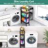 Slim Storage Cart with Wheels, 4 Tier Small Rolling Cart with Wood Top, Metal Kitchen Bathroom Laundry Room