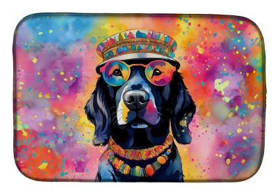 Black Labrador Hippie Dawg Dish Drying Mat Absorbent Dish Drying Mat Pad for Kitchen Counter Dish Drainer Mat for Countertop, 14 x 21", Multicolor