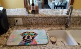 Chocolate Labrador Hippie Dawg Dish Drying Mat Absorbent Dish Drying Mat Pad for Kitchen Counter Dish Drainer Mat for Countertop, 14 x 21", Multicolor