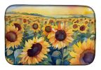 Kansas Sunflowers in Watercolor Dish Drying Mat Absorbent Dish Drying Mat Pad for Kitchen Counter Dish Drainer Mat for Countertop, 14 x 21"