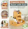 Potato and Onion Storage Bin for Pantry and Kitchen Counter - Ventilated Stackable Bamboo Organizer Baskets with Handles - Multipurpose Organization C
