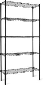 5-Shelf Adjustable Heavy Duty Steel Wire Storage Shelves for Garage, Kitchen, Easy Assembly, 36" x 14" x 72", Black