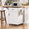 39.3" Farmhouse Kitchen Island with Drop Leaf, Kitchen Storage Island with Open Side Rack, One Drawer, Towel Rack