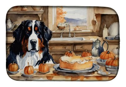Bernese Mountain Dog Fall Kitchen Pumpkins Dish Drying Mat Absorbent Dish Drying Mat Pad for Kitchen Counter Dish Drainer Mat for Countertop, 14 x 21"