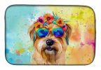Cairn Terrier Hippie Dawg Dish Drying Mat Absorbent Dish Drying Mat Pad for Kitchen Counter Dish Drainer Mat for Countertop, 14 x 21", Multicolor