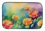 Chrysanthemums in Watercolor Dish Drying Mat Absorbent Dish Drying Mat Pad for Kitchen Counter Dish Drainer Mat for Countertop, 14 x 21", Multicolor