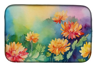 Chrysanthemums in Watercolor Dish Drying Mat Absorbent Dish Drying Mat Pad for Kitchen Counter Dish Drainer Mat for Countertop, 14 x 21", Multicolor