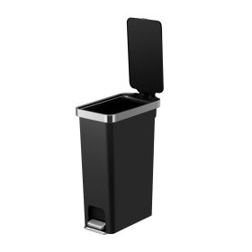 Slim Kitchen Trash Can, 10.5 Gallon Plastic Step Garbage Bin with Soft Close Lid, Black