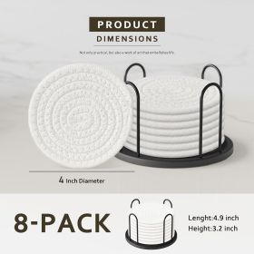 Coasters Set of 8 for Drinks, Beer, Coffee, Cotton Woven Absorbent Coaster with Holder
