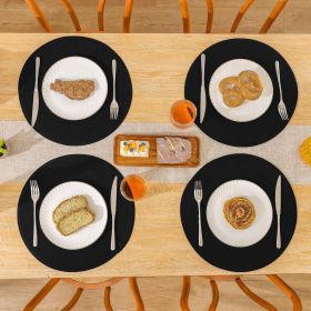 Round Braided Placemats Set of 6 Cotton Polyester Heavy Duty 15 inch Round Table Mats Washable Heat Resistant Place Mats (Black, 6)