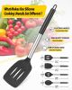 Pack of 4 Silicone Cooking Utensils Set, Non Stick Large Solid Spatulas, Heat Resistant Black Slotted Spoons
