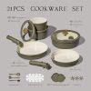 21pcs Ceramic Cookware Set with Detachable Handles, Pots and Pans Set Non Stick, RV Kitchen Cooking Pot and Pan, Dishwasher Safe