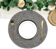 Round Braided Placemats Set of 6 Thick Woven Placemats Washable 15 inch Circle Place Mats Non Slip Table Mats for Dining Table, Gray White