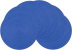 Round Placemats Set of 6 Washable 15 inch Round Table Mats Cotton Polyester Woven Braided Place Mats for Dining Table (Blue, 6)