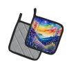 Colorful Delphinium Pair of Pot Holders Kitchen Heat Resistant Pot Holders Sets Oven Hot Pads for Cooking Baking BBQ, 7 1/2 x 7 1/2