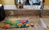 Chrysanthemums in Watercolor Dish Drying Mat Absorbent Dish Drying Mat Pad for Kitchen Counter Dish Drainer Mat for Countertop, 14 x 21", Multicolor