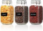 Airtight Glass Canister Set of 3 with Lids 51oz Clear Food Storage Jars Square, Kitchen Pantry Organization Food Storage Container for Canning, Sugar