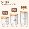 Airtight Glass Storage Canister with Lids (0.7Qt/1.2Qt/1.6Qt) Set of 6, Food Storage Container Kitchen Pantry Storage Jar
