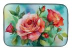 Oklahoma Roses in Watercolor Dish Drying Mat Absorbent Dish Drying Mat Pad for Kitchen Counter Dish Drainer Mat for Countertop, 14 x 21", Multicolor