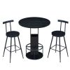 3-Piece Bar Table and Stool Set 31.5-inch round bar table with two stools Compact wooden dining bar with metal ring footrest Ideal for restaurants