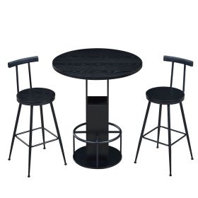 3-Piece Bar Table and Stool Set 31.5-inch round bar table with two stools Compact wooden dining bar with metal ring footrest Ideal for restaurants (title: default title)